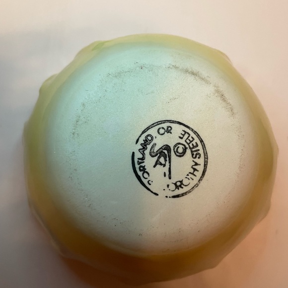 Yellow Bowl With Lavender Bird Wit. ￼ 6”D X 2 1/2” H Dorothy Steele, Portland OR - Picture 2 of 2